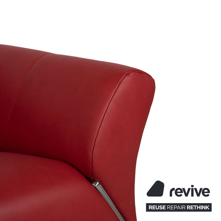 Canapé deux places rouge en cuir végétalien Rolf Benz 322 retapissé