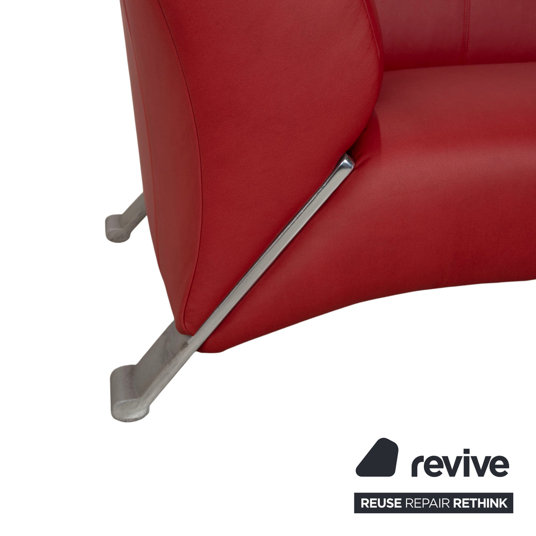 Canapé deux places rouge en cuir végétalien Rolf Benz 322 retapissé