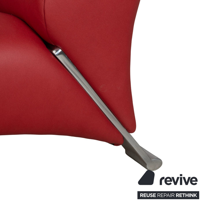 Canapé deux places rouge en cuir végétalien Rolf Benz 322 retapissé