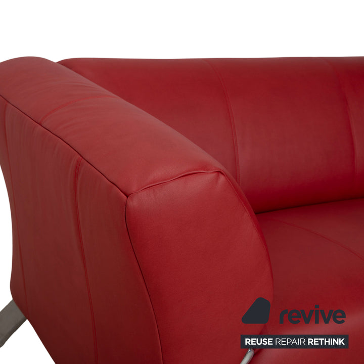 Canapé deux places rouge en cuir végétalien Rolf Benz 322 retapissé