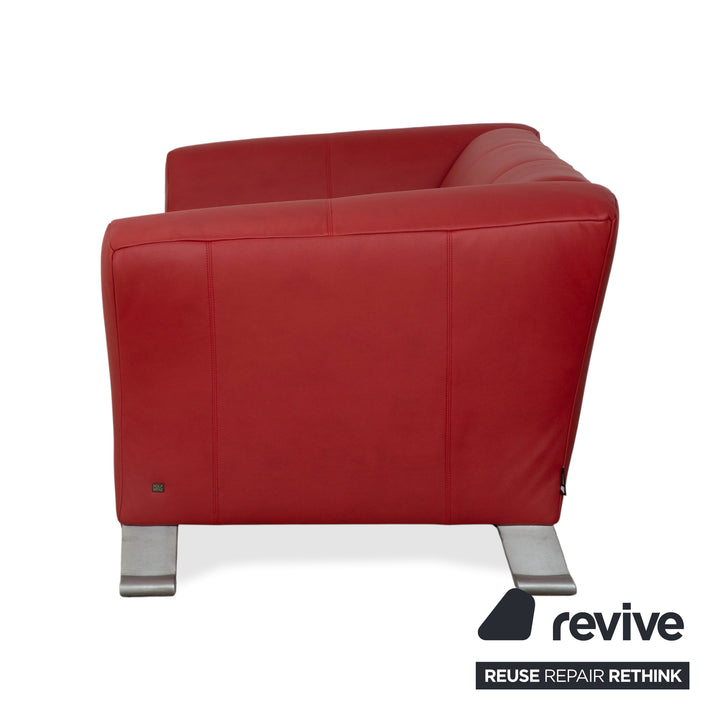 Canapé deux places rouge en cuir végétalien Rolf Benz 322 retapissé