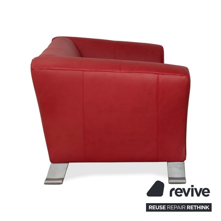 Canapé deux places rouge en cuir végétalien Rolf Benz 322 retapissé