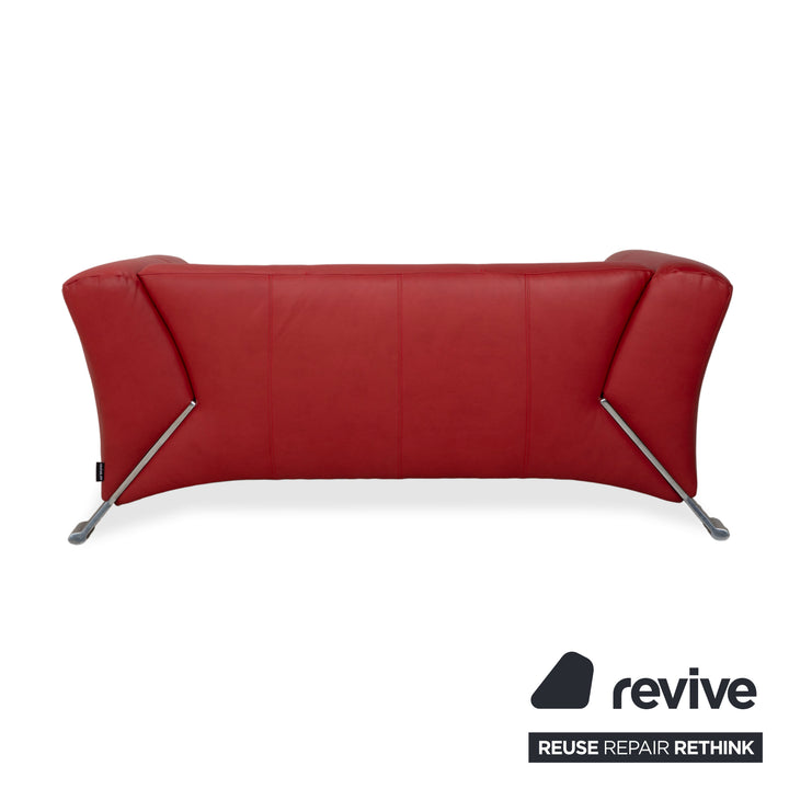 Canapé deux places rouge en cuir végétalien Rolf Benz 322 retapissé