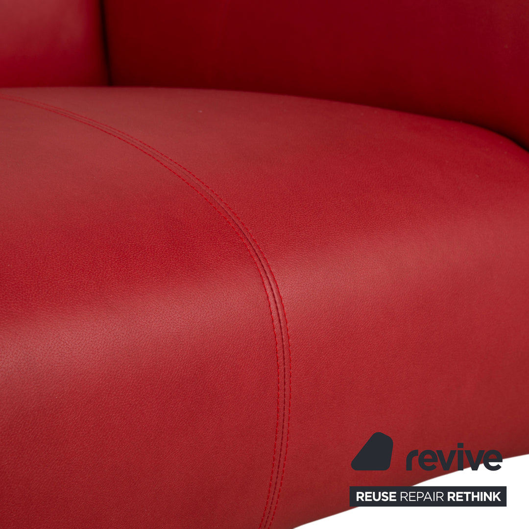 Canapé deux places rouge en cuir végétalien Rolf Benz 322 retapissé