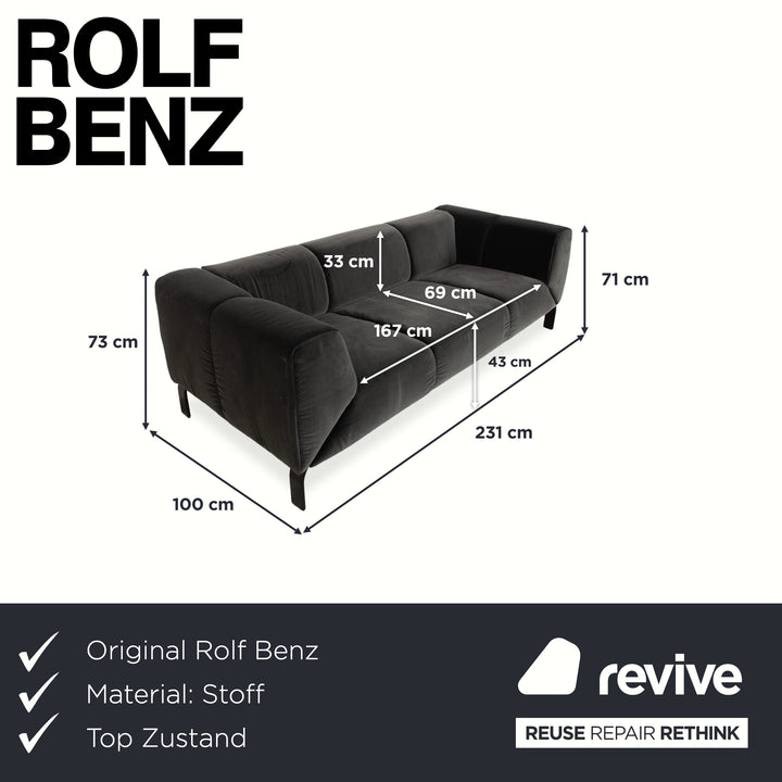 Rolf Benz 323 Stoff Dreisitzer Grau Sofa Couch