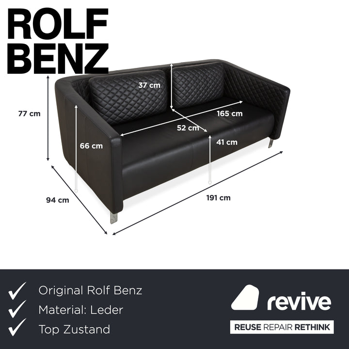 Rolf Benz 325 Leder Dreisitzer Schwarz Sofa Couch