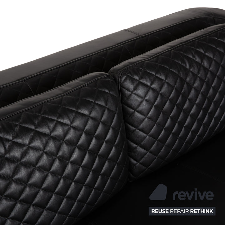 Rolf Benz 325 Leather Two-Seater Black Sofa Couch
