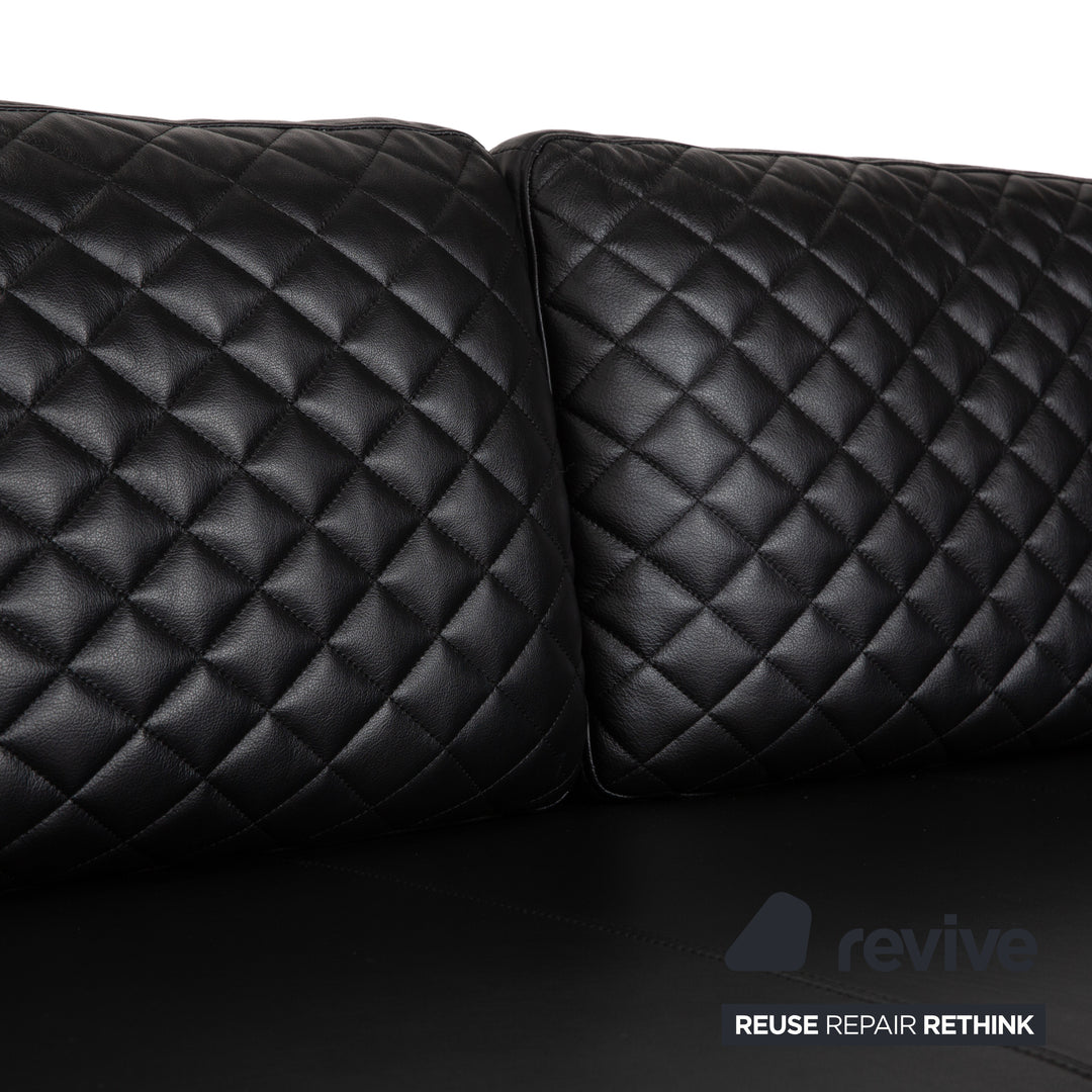 Rolf Benz 325 Leather Two-Seater Black Sofa Couch