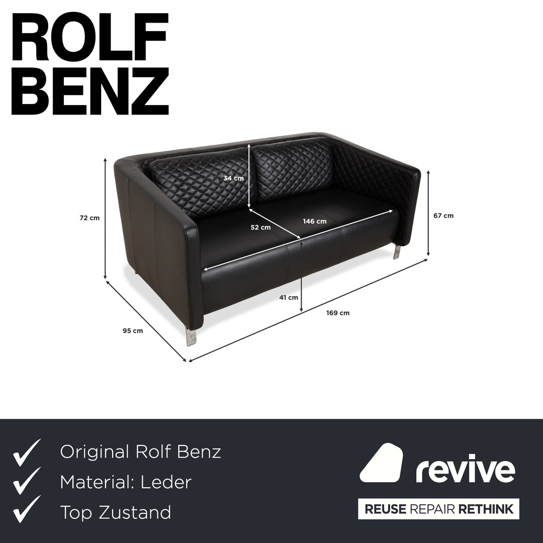 Rolf Benz 325 Leather Two-Seater Black Sofa Couch