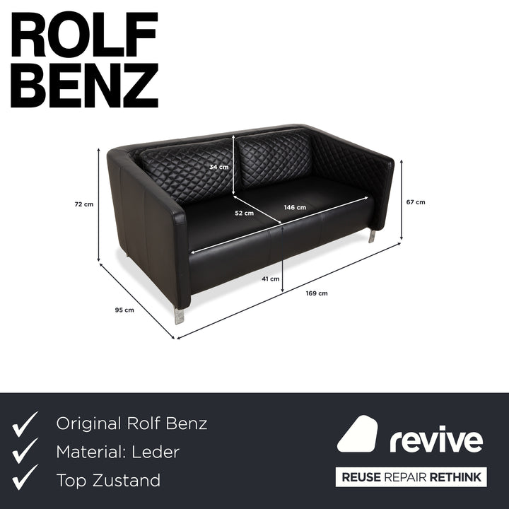 Rolf Benz 325 Leather Two-Seater Black Sofa Couch
