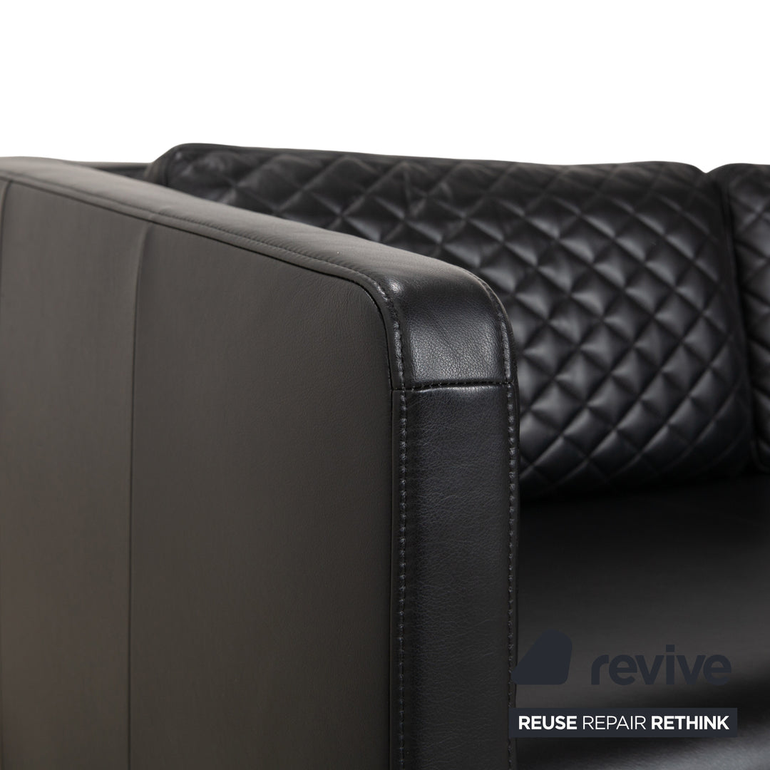 Rolf Benz 325 Leather Two-Seater Black Sofa Couch