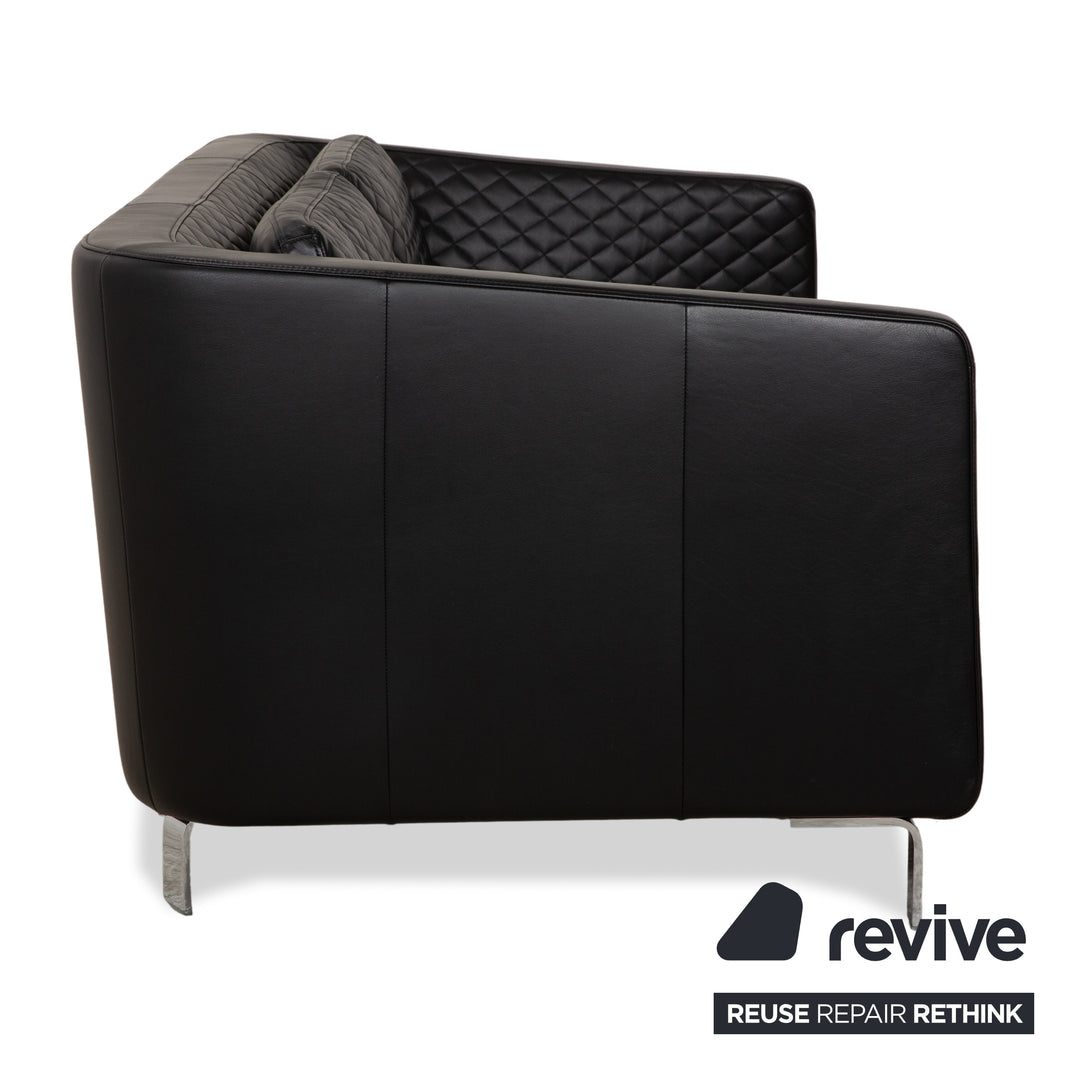Rolf Benz 325 Leather Two-Seater Black Sofa Couch