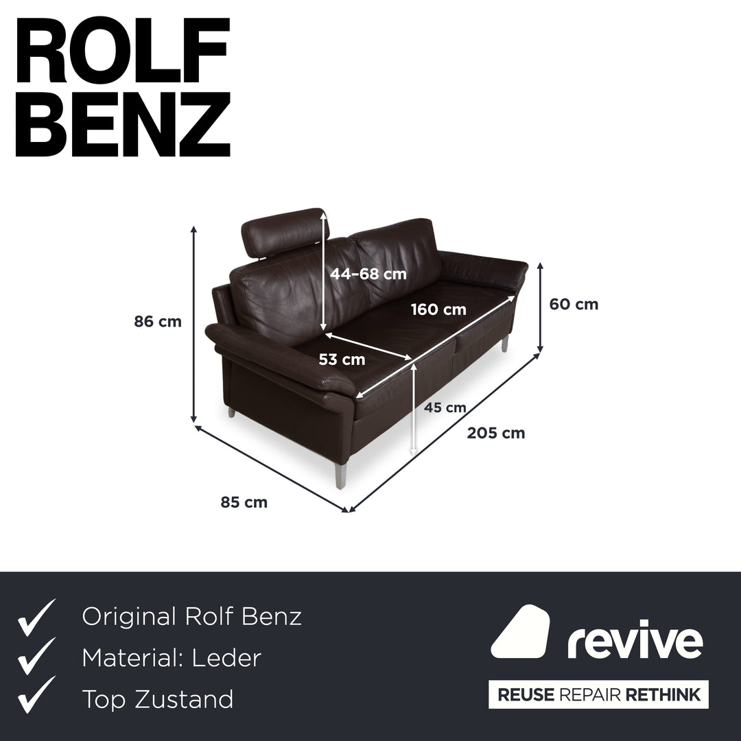 Rolf Benz 3300 Dreisitzer Leder Sofa Braun Couch manuelle Funktion Kopfstütze