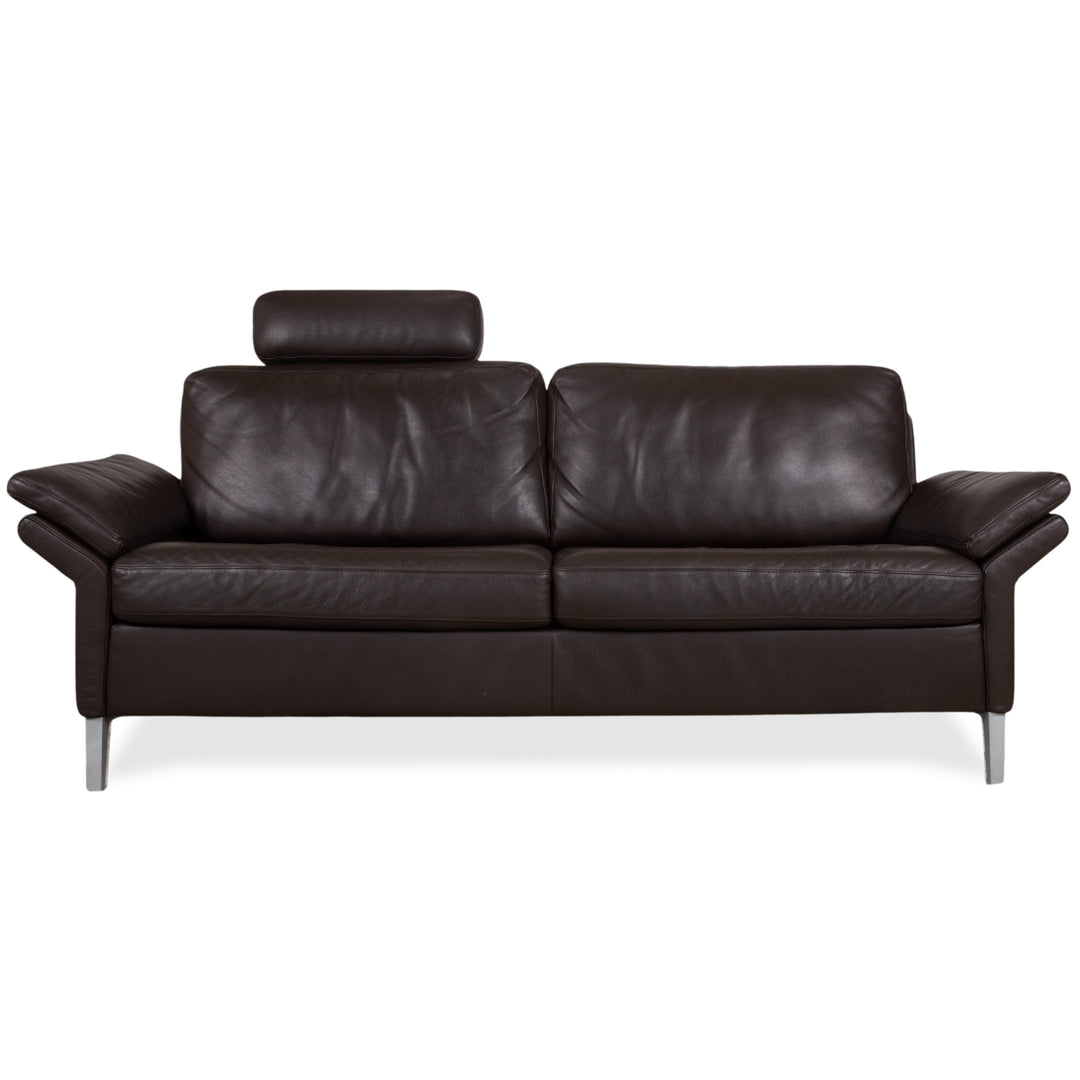 Rolf Benz 3300 Canapé trois places en cuir marron, fonction manuelle, appui-tête