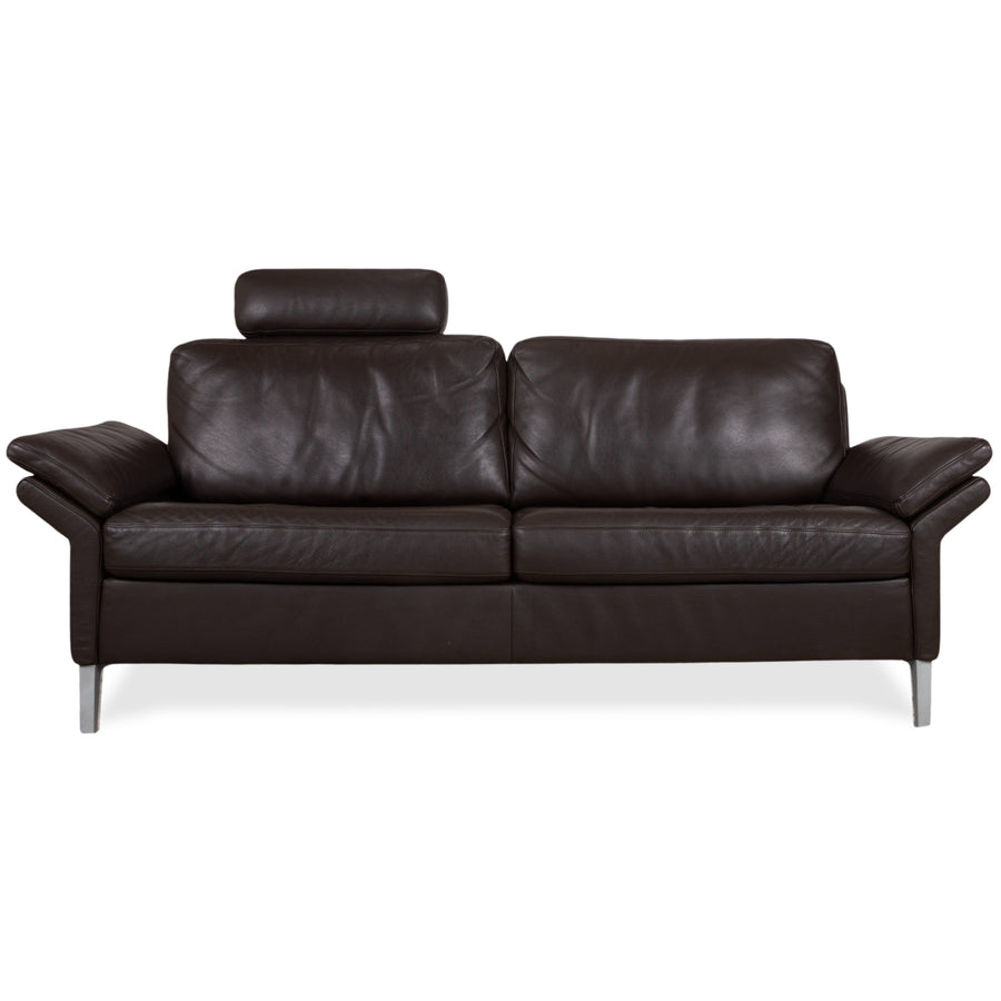 Rolf Benz 3300 Canapé trois places en cuir marron, fonction manuelle, appui-tête