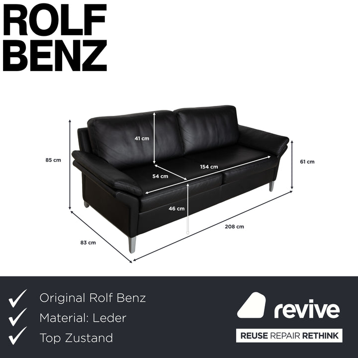 Rolf Benz 3300 Leder Dreisitzer Schwarz Sofa Couch