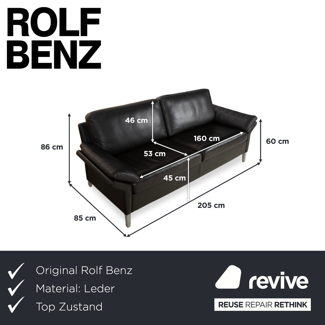 Rolf Benz 3300 Leder Dreisitzer Schwarz Sofa Couch