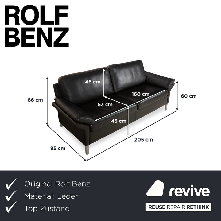 Rolf Benz 3300 Leder Dreisitzer Schwarz Sofa Couch