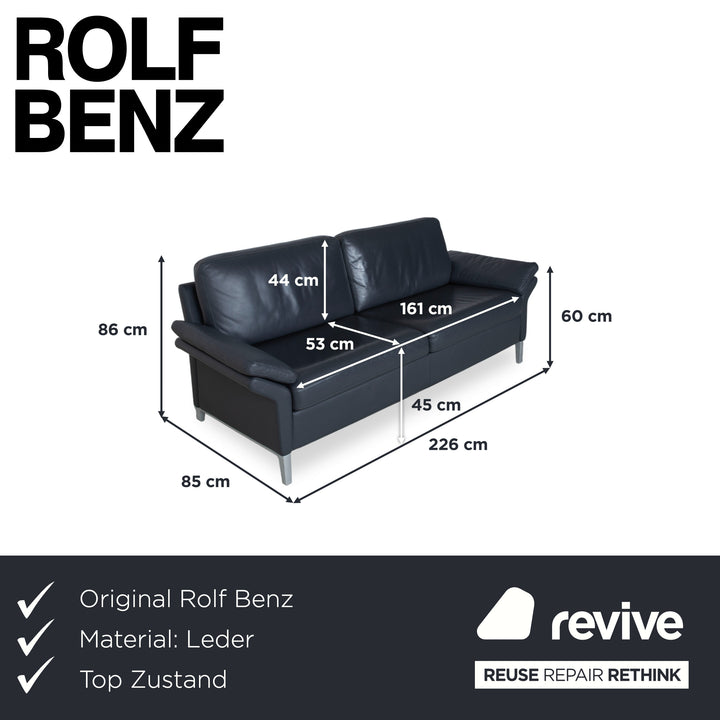 Rolf Benz 3300 Leder Dreisitzer Schwarz Sofa Couch