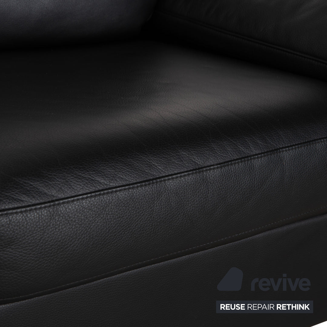 Rolf Benz 3300 Leather Two-Seater Black Sofa Couch