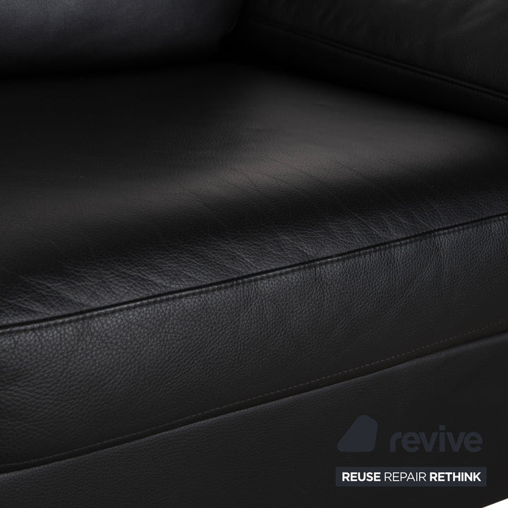 Rolf Benz 3300 Leather Two-Seater Black Sofa Couch