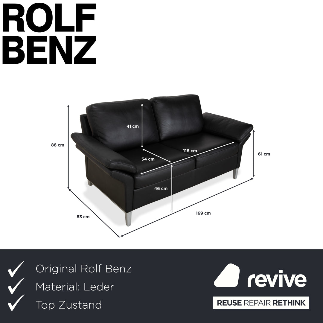 Rolf Benz 3300 Leather Two-Seater Black Sofa Couch