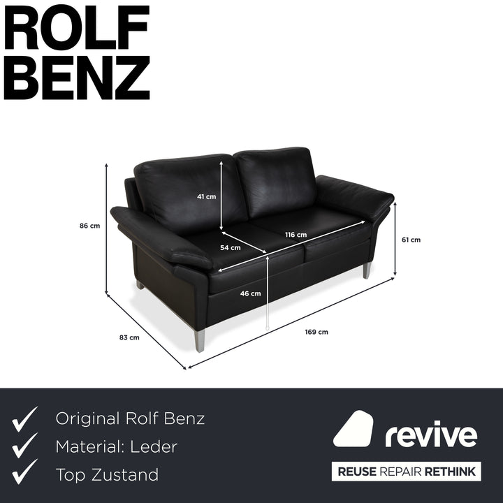 Rolf Benz 3300 Leather Two-Seater Black Sofa Couch