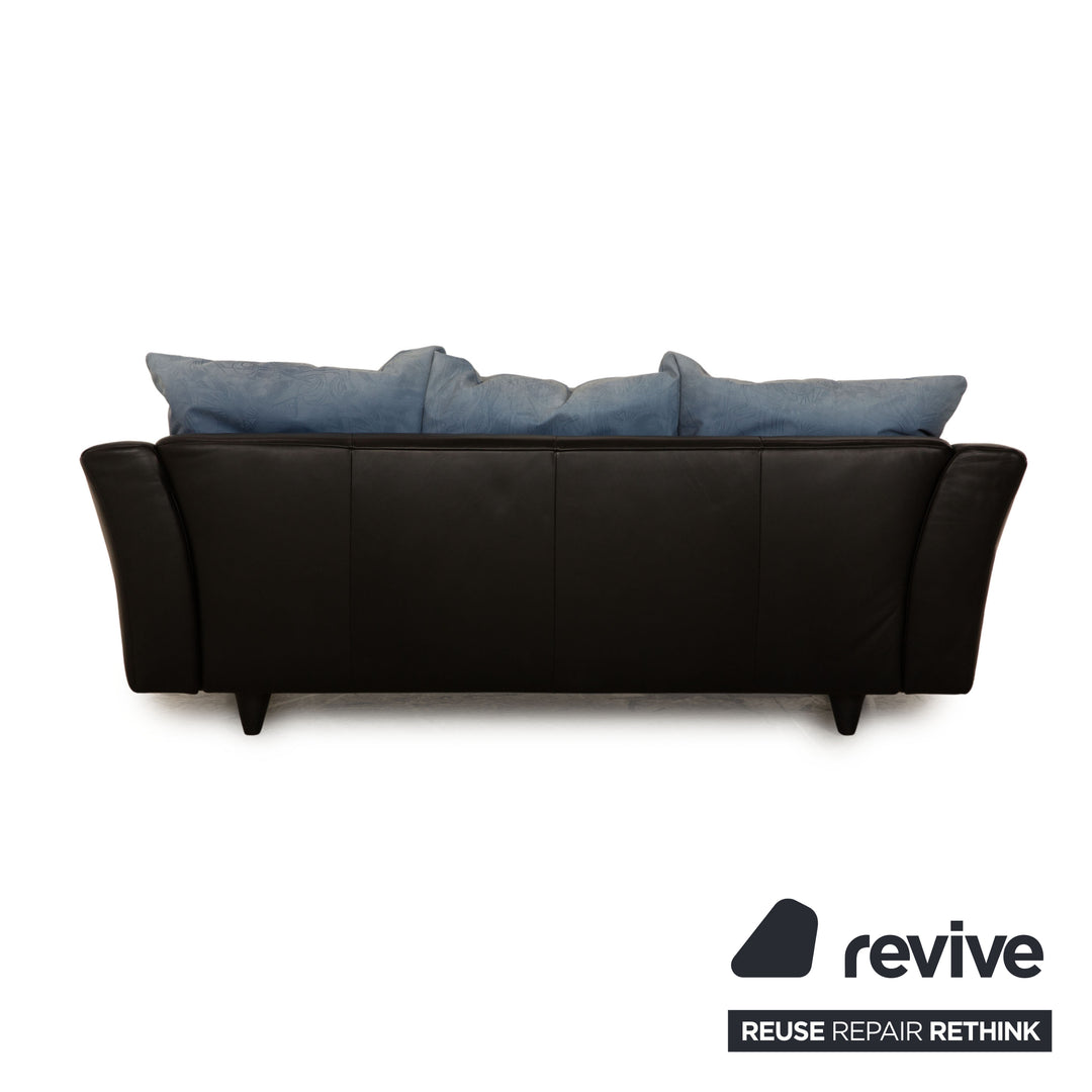Rolf Benz 333 Leather Three Seater Black Sofa Couch