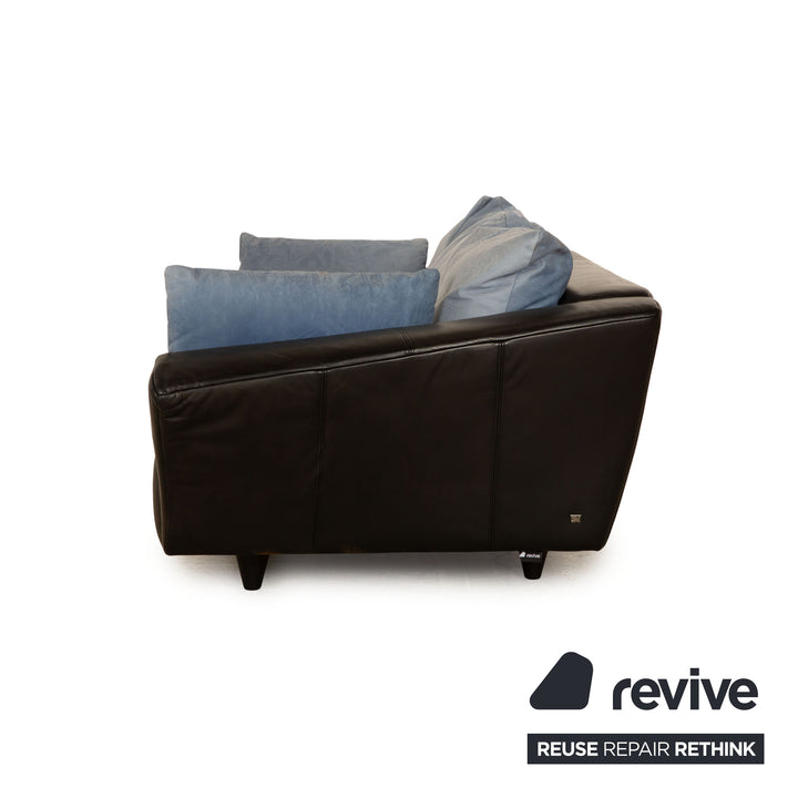 Rolf Benz 333 Leather Three Seater Black Sofa Couch