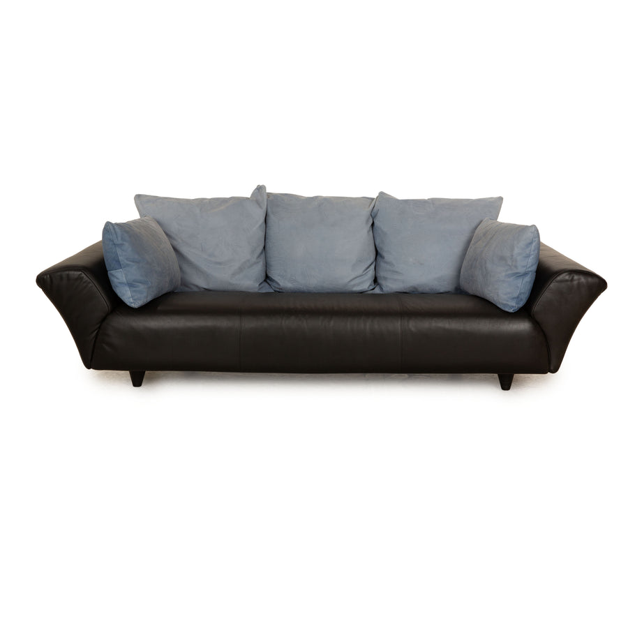 Rolf Benz 333 Leather Three Seater Black Sofa Couch