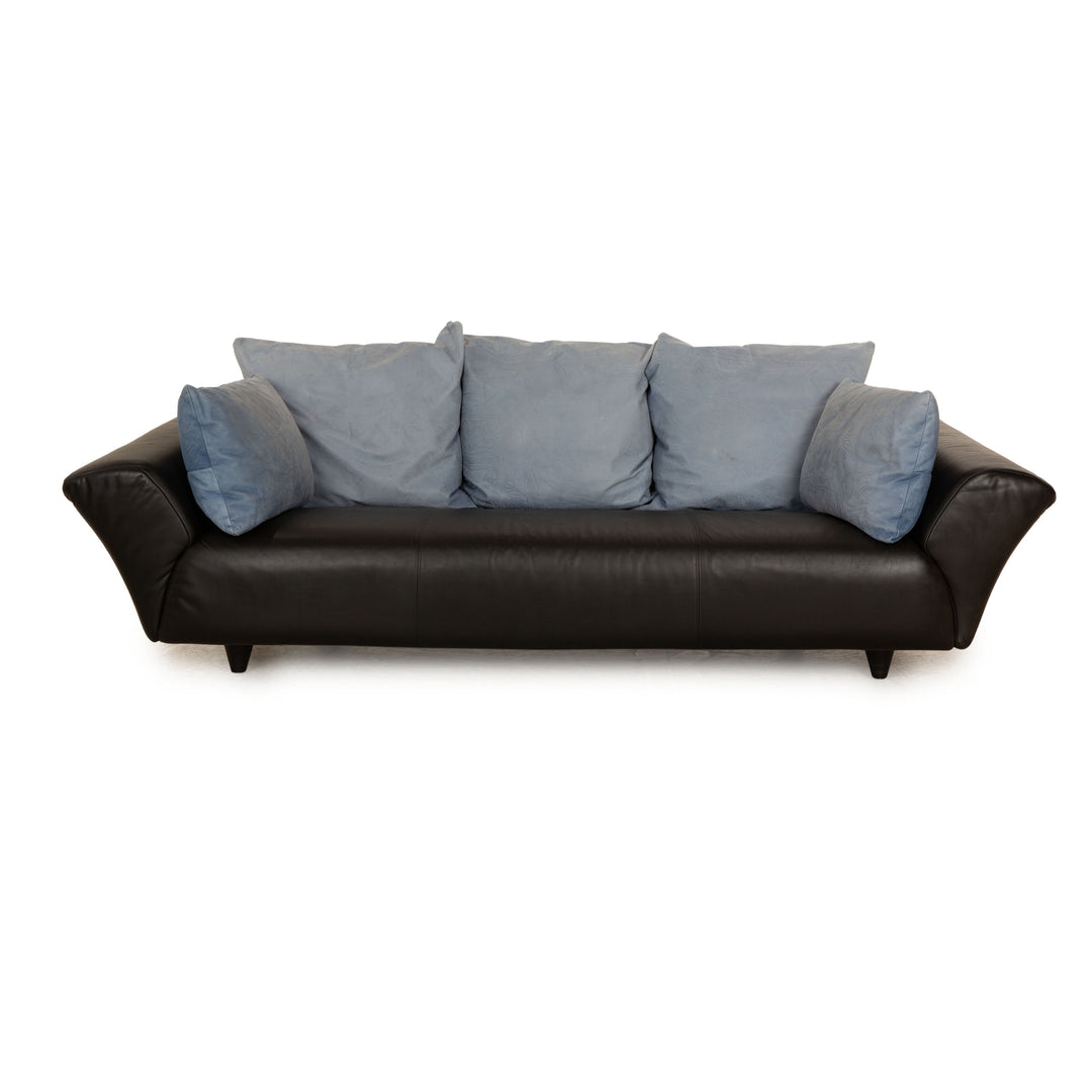 Rolf Benz 333 Leather Three Seater Black Sofa Couch