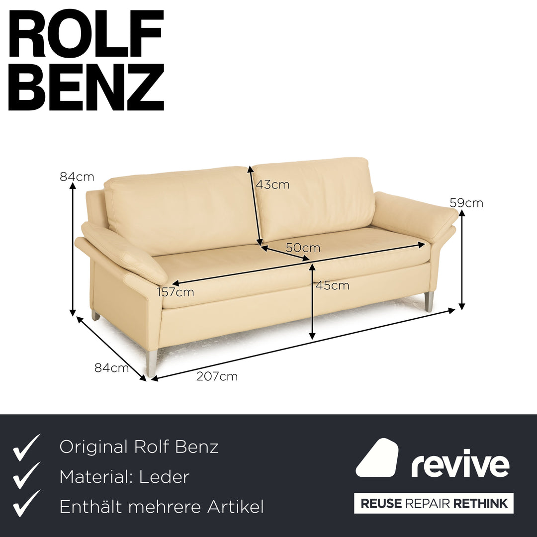 Rolf Benz 3330 Leder Sofa Garnitur Creme Dreisitzer Hocker Couch
