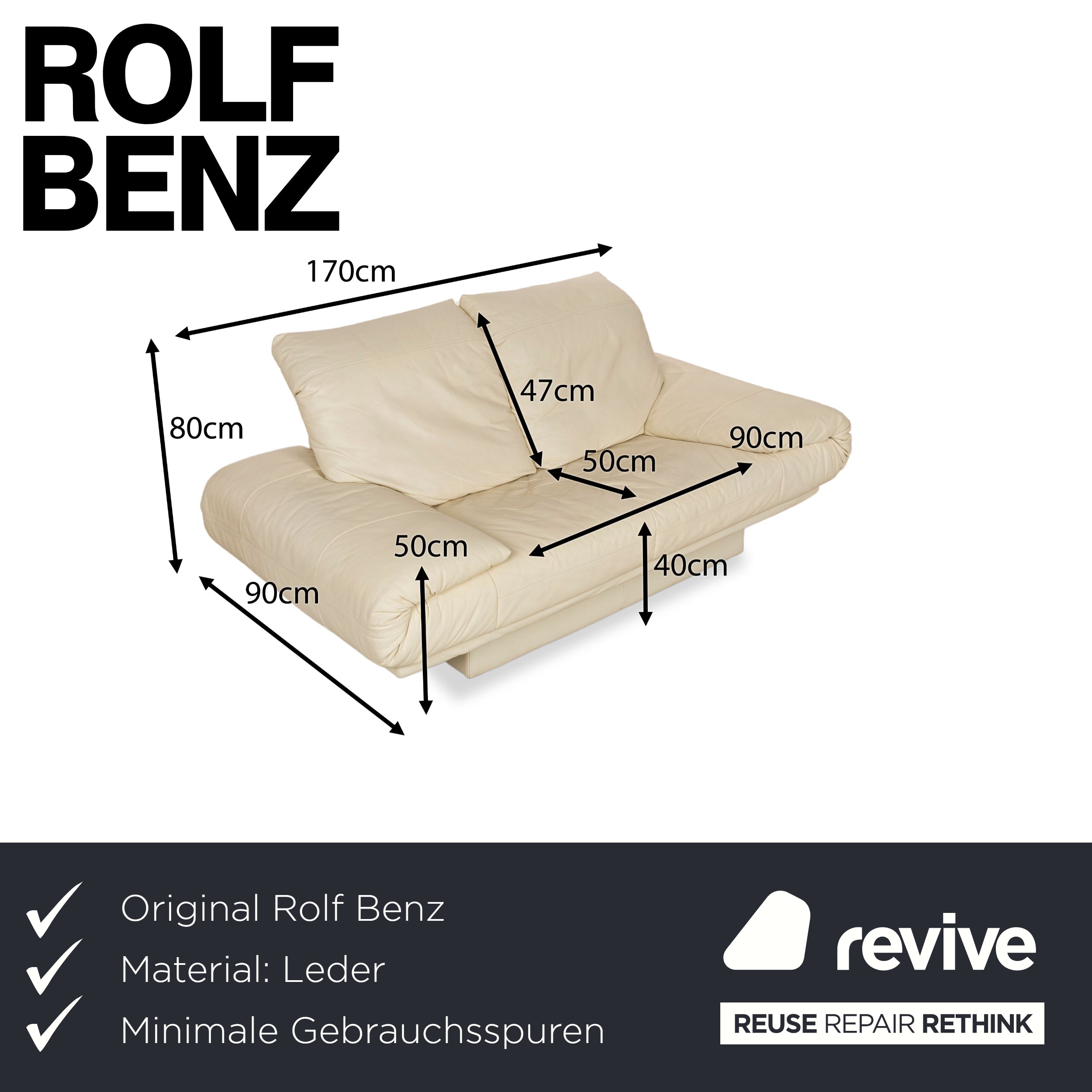 Rolf Benz 345 Leather Two-Seater Cream Sofa Couch