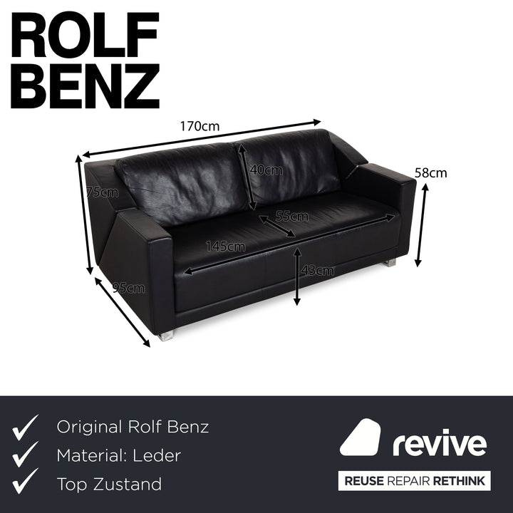 Rolf Benz 350 Leather Two-Seater Blue Sofa Couch