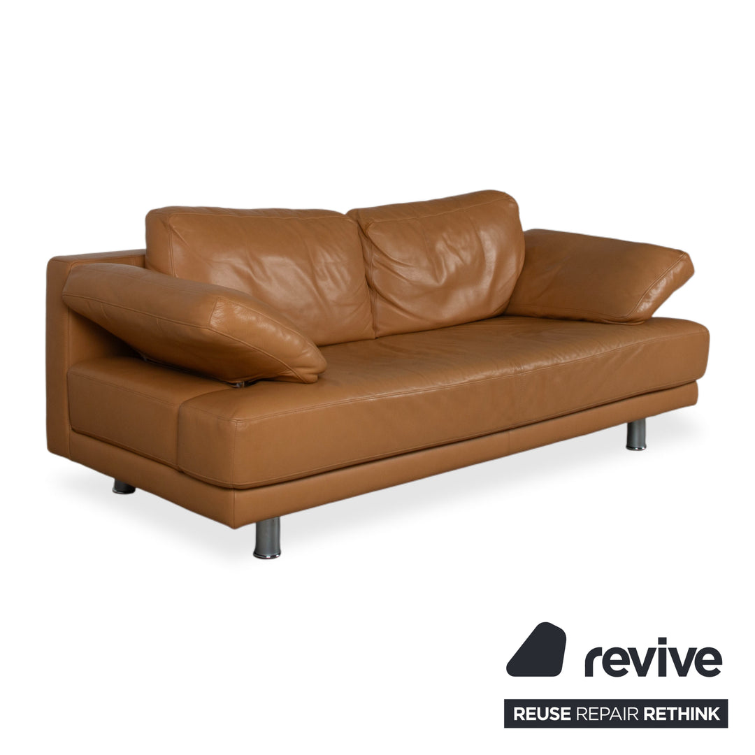 Rolf Benz 355 Canapé trois places en cuir cognac orange avec fonction manuelle