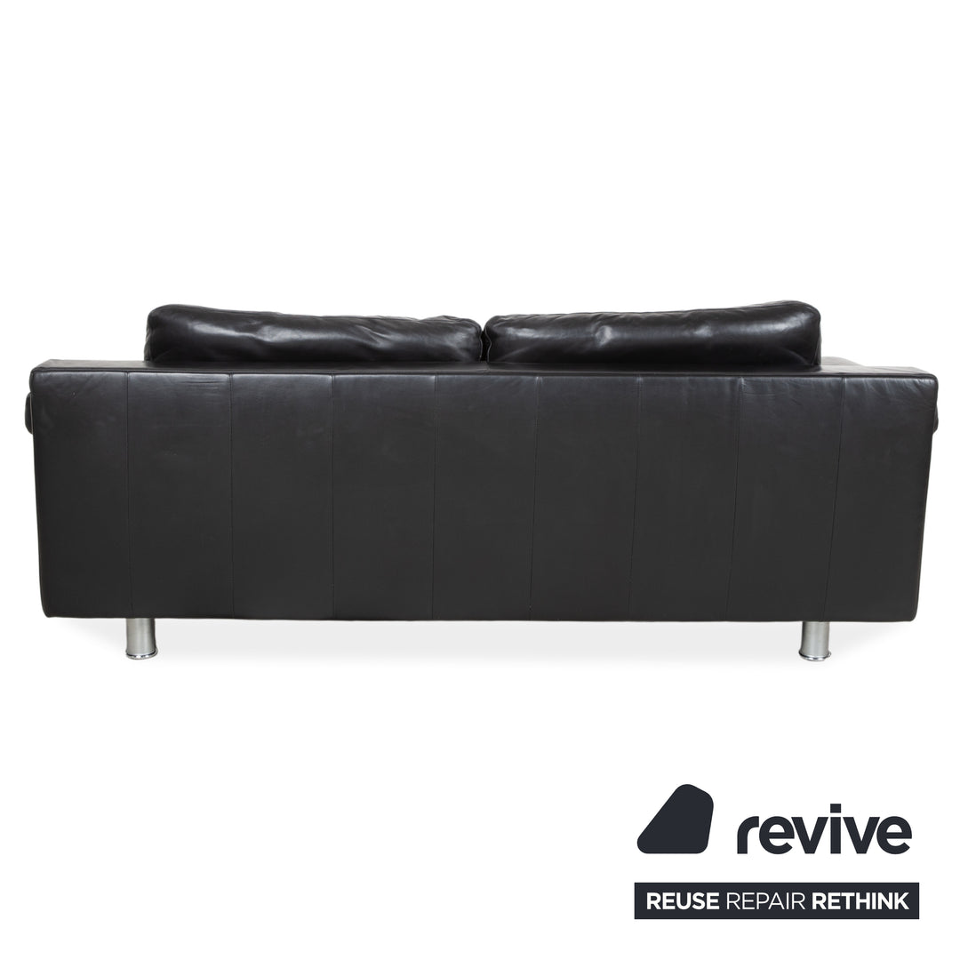 Canapé trois places Rolf Benz 355 en cuir noir, fonction manuelle