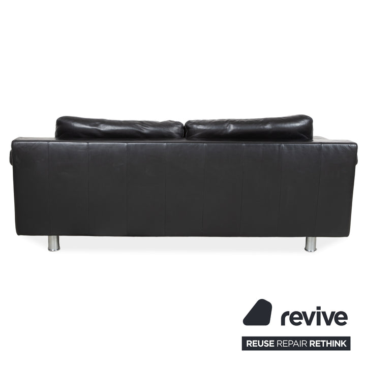 Canapé trois places Rolf Benz 355 en cuir noir, fonction manuelle