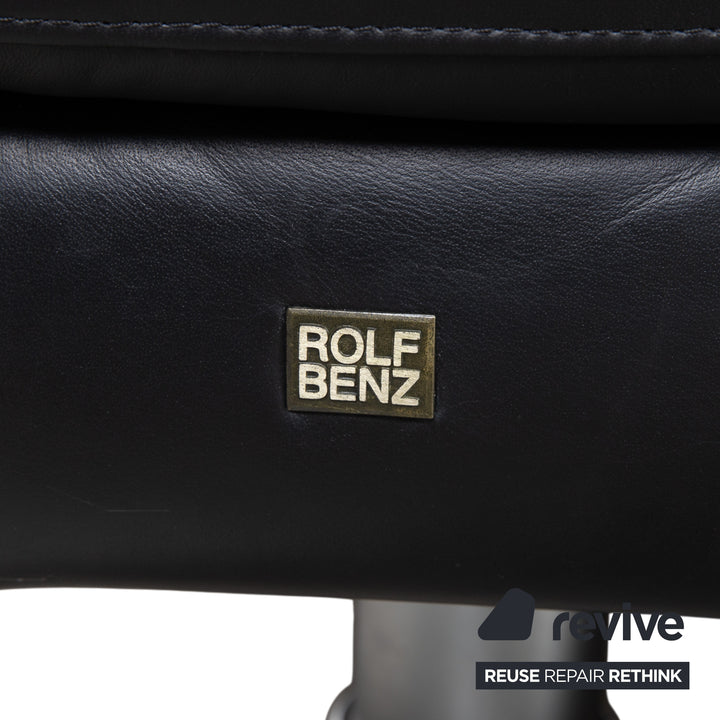 Canapé trois places Rolf Benz 355 en cuir noir, fonction manuelle