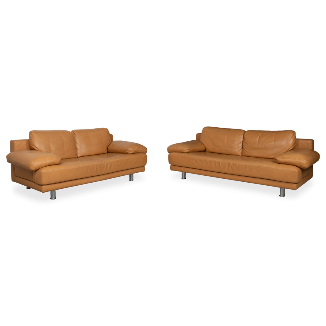 Rolf Benz 355 Sofa Set Three-Seater Two-Seater Leather Sofa Cognac Orange Couch manual function