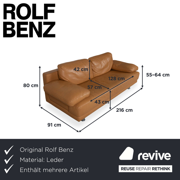 Rolf Benz 355 Sofa Set Three-Seater Two-Seater Leather Sofa Cognac Orange Couch manual function