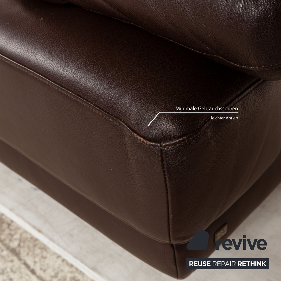 Rolf Benz 355 Leather Three-Seater Brown Manual Function Sofa Couch