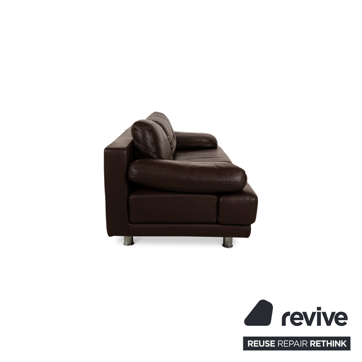 Rolf Benz 355 Leather Three-Seater Brown Manual Function Sofa Couch