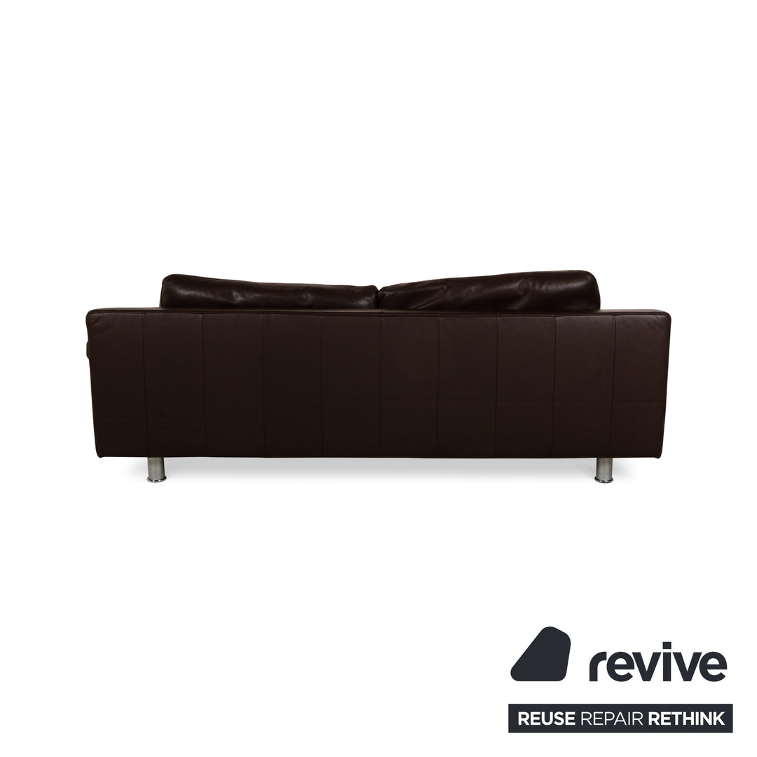 Rolf Benz 355 Leather Three-Seater Brown Manual Function Sofa Couch