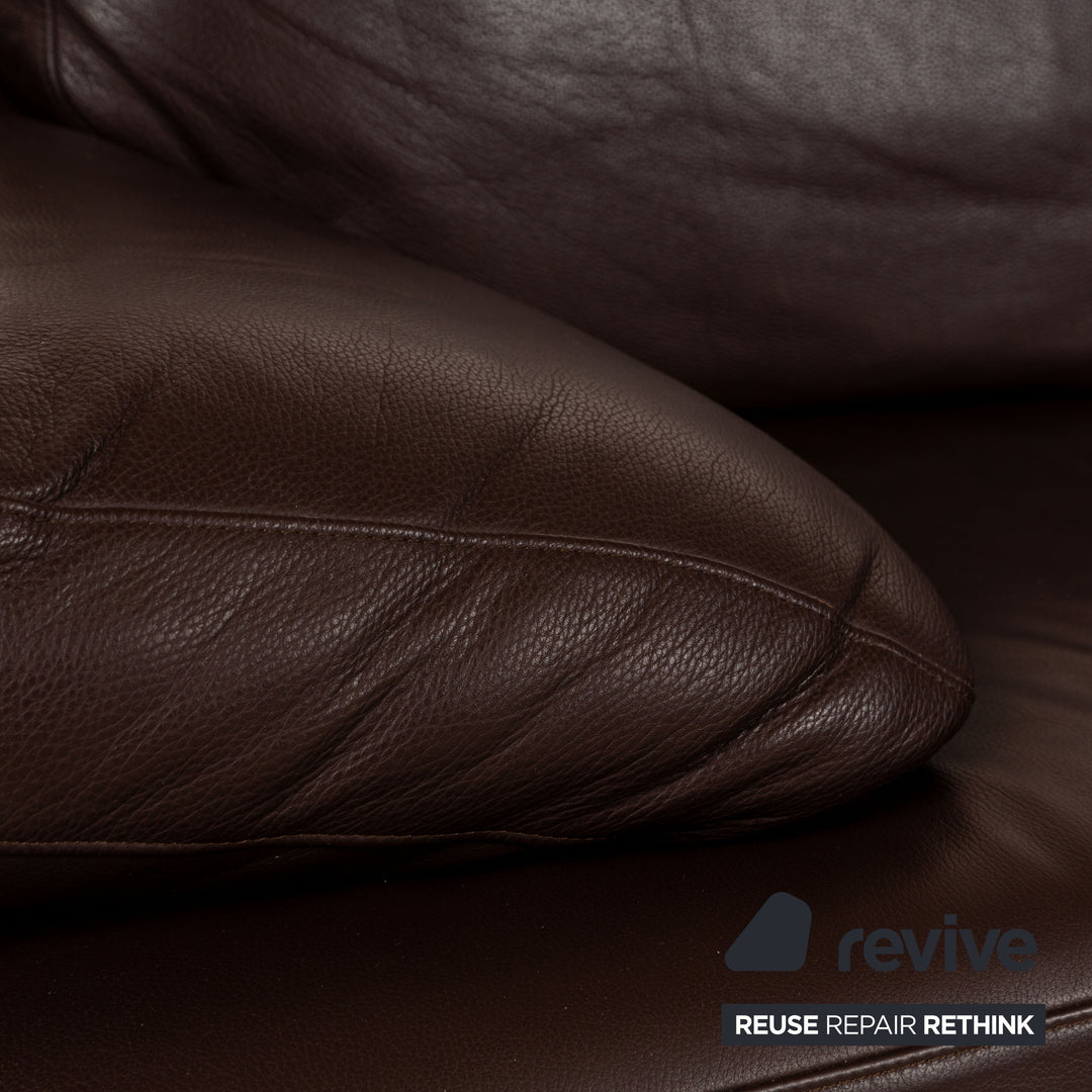 Rolf Benz 355 Leather Three-Seater Brown Manual Function Sofa Couch