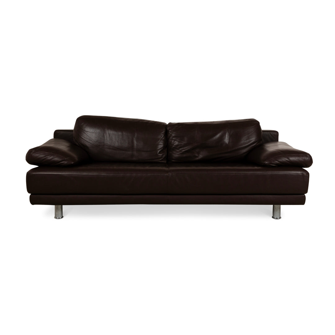 Rolf Benz 355 Leather Three-Seater Brown Manual Function Sofa Couch