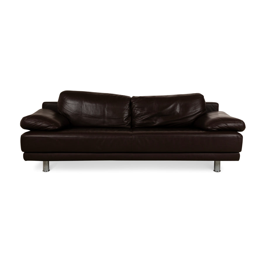 Rolf Benz 355 Leather Three-Seater Brown Manual Function Sofa Couch