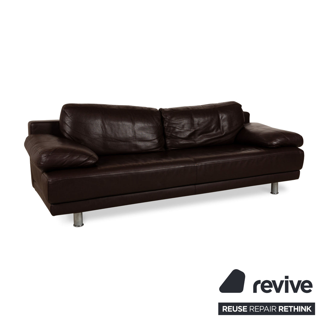 Rolf Benz 355 Canapé trois places en cuir marron à fonction manuelle