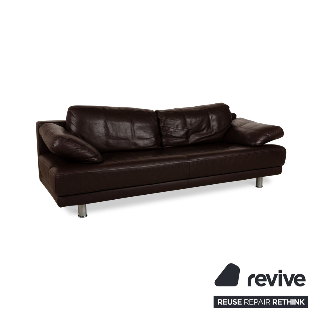 Rolf Benz 355 Leather Three-Seater Brown Manual Function Sofa Couch