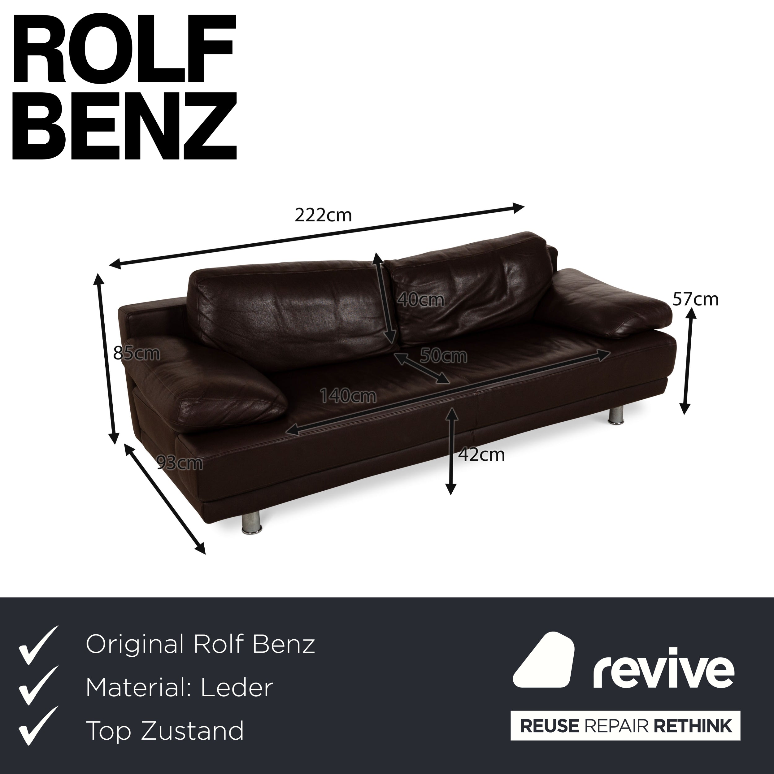 Rolf Benz 355 Leder Dreisitzer Braun manuelle Funktion Sofa Couch