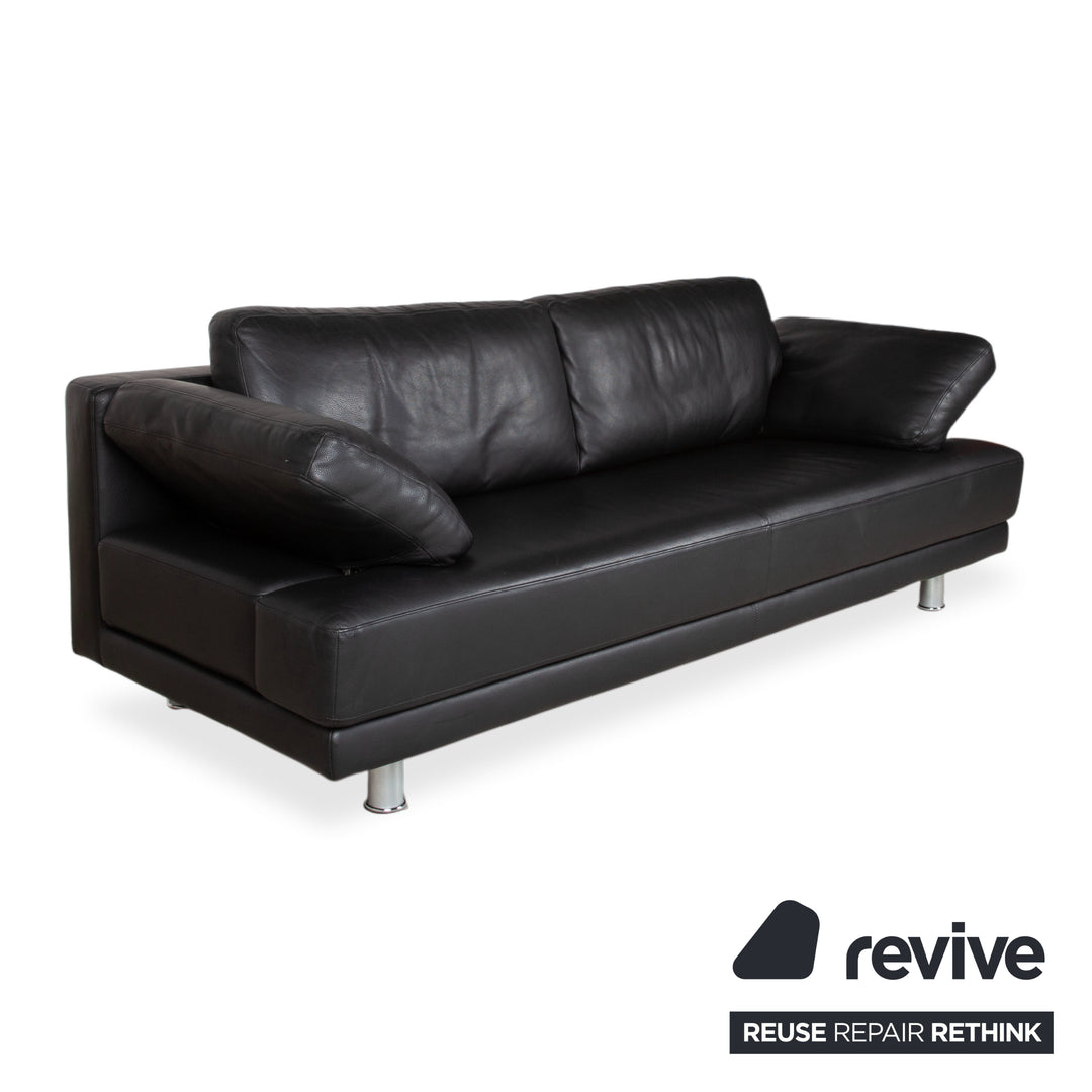 Rolf Benz 355 Leder Dreisitzer Schwarz manuelle Funktion Sofa Couch